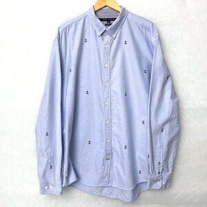 Tommy Hilfiger Men's Blue Anchor Print Nautical Shirt Button Front Long Sleeves